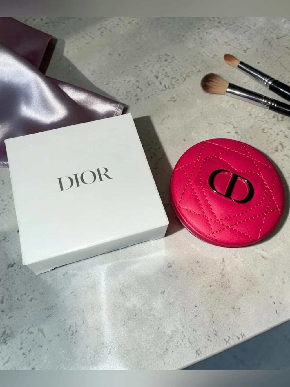 Dior Hot Pink Quilted Pocket Mirror with CD Logo NIB